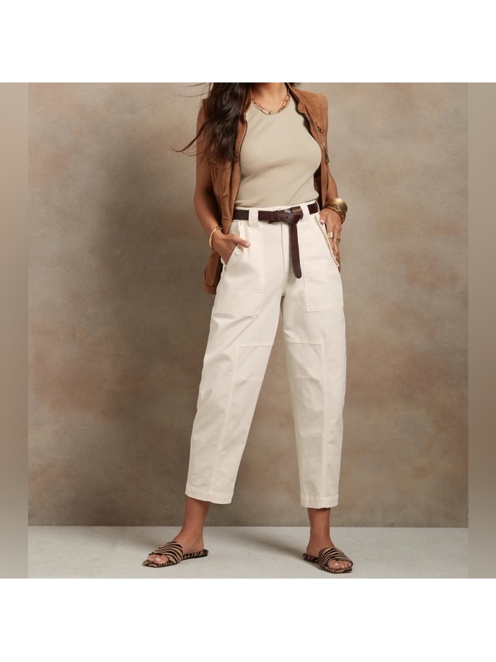 NWT Banana Republic | The Barrel Pant High Rise Utility Cargo Cream White 4 Long